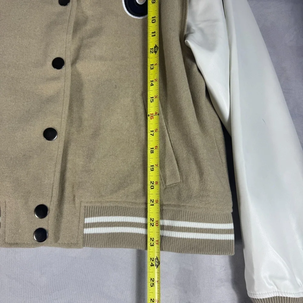 NWT True Religion Mens True Varsity‎ Jacket Beige White Minimal Streetwear XL